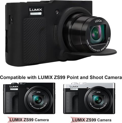 حافظة كاميرا BOVKE لكاميرا Panasonic Lumix ZS99 مع غطاء عدسة قابل للفصل، وواقي جلد من السيليكون لكاميرا LUMIX DC-ZS99 المدمجة ذات النقاط والتقاط الصور، وقبضة مضادة للانزلاق وغطاء وصول مقاوم للصدمات، أسود in Kuwait