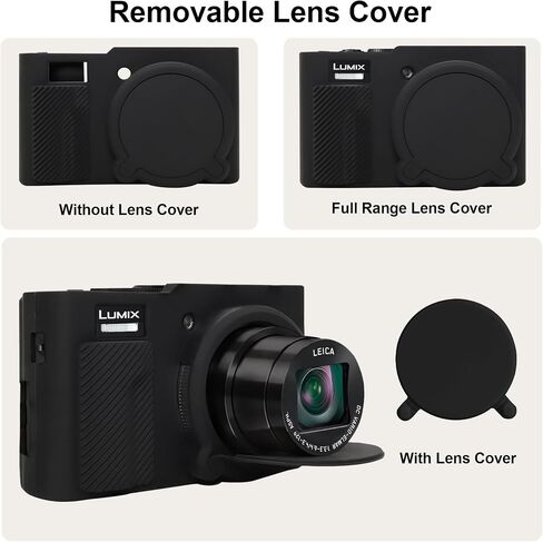 حافظة كاميرا BOVKE لكاميرا Panasonic Lumix ZS99 مع غطاء عدسة قابل للفصل، وواقي جلد من السيليكون لكاميرا LUMIX DC-ZS99 المدمجة ذات النقاط والتقاط الصور، وقبضة مضادة للانزلاق وغطاء وصول مقاوم للصدمات، أسود in Kuwait