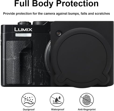 حافظة كاميرا BOVKE لكاميرا Panasonic Lumix ZS99 مع غطاء عدسة قابل للفصل، وواقي جلد من السيليكون لكاميرا LUMIX DC-ZS99 المدمجة ذات النقاط والتقاط الصور، وقبضة مضادة للانزلاق وغطاء وصول مقاوم للصدمات، أسود in Kuwait
