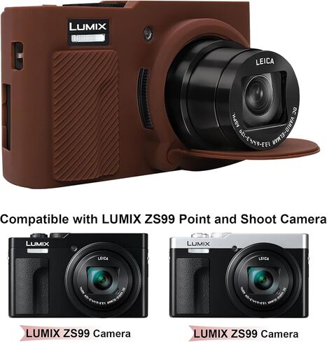 حافظة كاميرا BOVKE لكاميرا Panasonic Lumix ZS99 مع غطاء عدسة قابل للفصل، وواقي جلد من السيليكون لكاميرا LUMIX DC-ZS99 المدمجة ذات النقاط والتقاط الصور، وقبضة مضادة للانزلاق وغطاء وصول مقاوم للصدمات، أسود in Kuwait