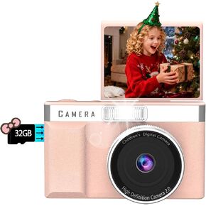كاميرا رقمية للأطفال مع شاشة قابلة للطي بزاوية 180 درجة، وكاميرا مدمجة ببطاقة ذاكرة سعة 32 جيجابايت، وكاميرات رقمية بدقة 1080 بيكسل عالية الوضوح، وألعاب تعليمية مدمجة، وهدايا مثالية للأطفال الأولاد والبنات (أسود) in Kuwait