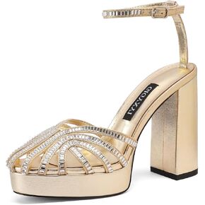 Rhinestone Buckle High Heel Sandals for Women Glamorous Waterproof Platform Round-Toe Cage Strap Chunky Heel Shoes in Saudi Arabia