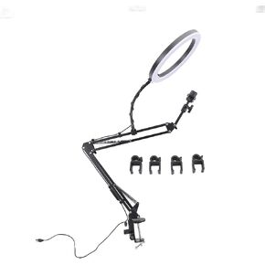 Overhead Ring Light with Phone Clip Adjustable Desktop Ring Light for Beauty Makeup Nail Art Live Streaming Aluminum Alloy Plastic 35cm Arm 26cm Light Head 10cm Phone Bracket in Saudi Arabia