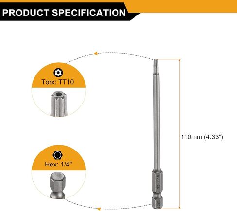 HARFINGTON 3pcs TT10 Security Torx Head Screwdriver Bit 4.33" (110mm) Long 1/4" Hex Shank Magnetic Tamper Proof 6 Point Star Screw Driver Drill Bits S2 Steel Hole Tip Industrial Power Tools in Saudi Arabia