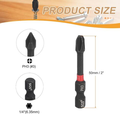 HARFINGTON #3 Phillips Impact Screwdriver Bit PH3 1/4" Hex Shank 2" (50mm) Long Magnetic Cross Head Drill Bits S2 Steel Industrial Screw Driver for Impact Power Drivers, Black/Red in Saudi Arabia