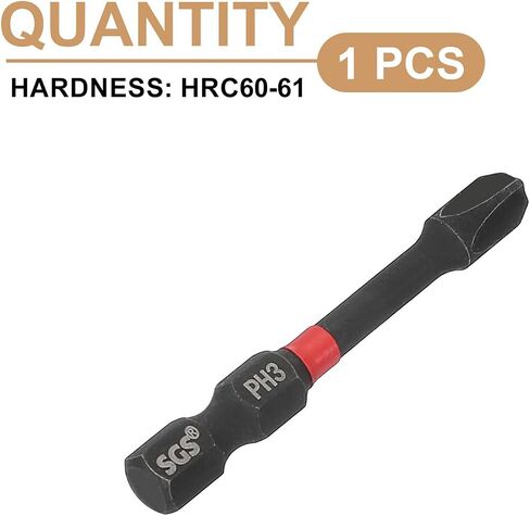 HARFINGTON #3 Phillips Impact Screwdriver Bit PH3 1/4" Hex Shank 2" (50mm) Long Magnetic Cross Head Drill Bits S2 Steel Industrial Screw Driver for Impact Power Drivers, Black/Red in Saudi Arabia
