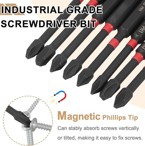 HARFINGTON #3 Phillips Impact Screwdriver Bit PH3 1/4" Hex Shank 2" (50mm) Long Magnetic Cross Head Drill Bits S2 Steel Industrial Screw Driver for Impact Power Drivers, Black/Red in Saudi Arabia