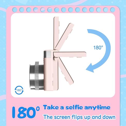 كاميرا رقمية للأطفال مع شاشة قابلة للطي بزاوية 180 درجة، وكاميرا مدمجة ببطاقة ذاكرة سعة 32 جيجابايت، وكاميرات رقمية بدقة 1080 بيكسل عالية الوضوح، وألعاب تعليمية مدمجة، وهدايا مثالية للأطفال الأولاد والبنات (أسود) in Kuwait