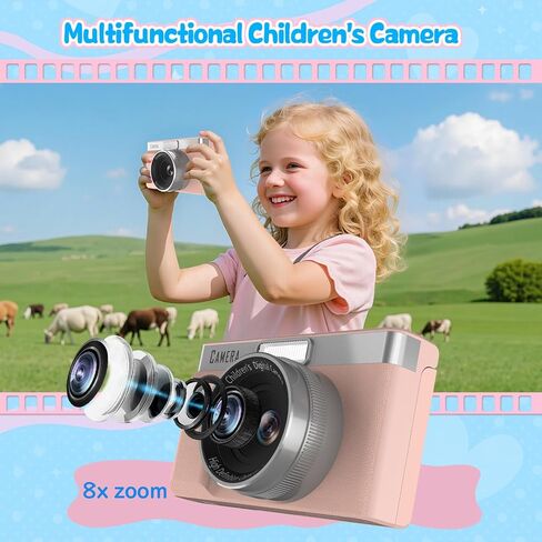 كاميرا رقمية للأطفال مع شاشة قابلة للطي بزاوية 180 درجة، وكاميرا مدمجة ببطاقة ذاكرة سعة 32 جيجابايت، وكاميرات رقمية بدقة 1080 بيكسل عالية الوضوح، وألعاب تعليمية مدمجة، وهدايا مثالية للأطفال الأولاد والبنات (أسود) in Kuwait