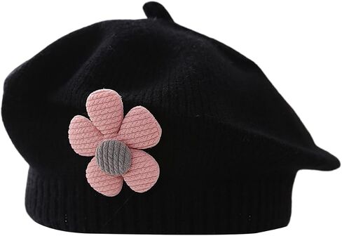 Baby Girl Winter Hat Beret Hats French Style Knitted Beanie Cap with 3D Cute Flower for 0-4Year in Saudi Arabia