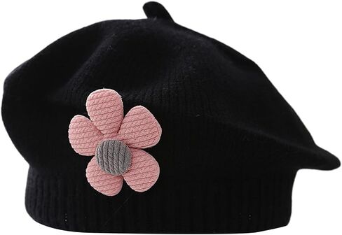 Baby Girl Winter Hat Beret Hats French Style Knitted Beanie Cap with 3D Cute Flower for 0-4Year in Saudi Arabia