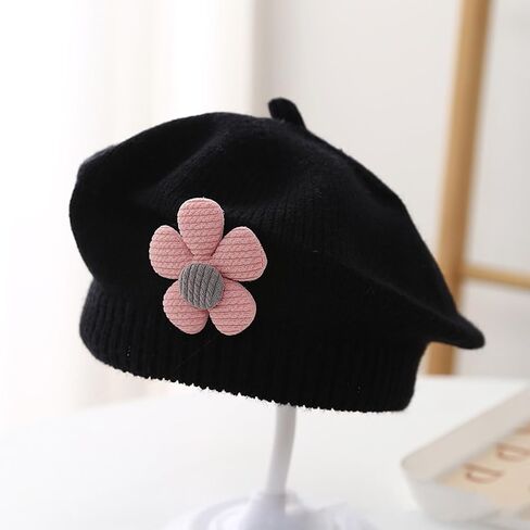 Baby Girl Winter Hat Beret Hats French Style Knitted Beanie Cap with 3D Cute Flower for 0-4Year in Saudi Arabia