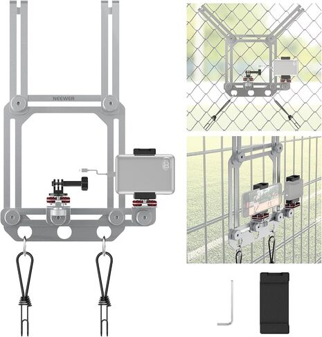 NEEWER Phone Fence Mount with Phone Holder for Game Changer Mounting, Shock Absorbing Baseball Tennis Court Chain Link Compatible with Mevo Start GoPro Insta360 DJI Action Camera iPhone, PA020 Silver in Saudi Arabia