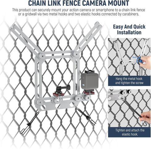 NEEWER Phone Fence Mount with Phone Holder for Game Changer Mounting, Shock Absorbing Baseball Tennis Court Chain Link Compatible with Mevo Start GoPro Insta360 DJI Action Camera iPhone, PA020 Silver in Saudi Arabia