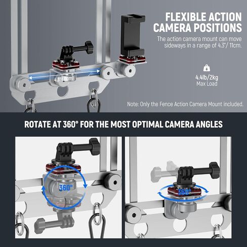 NEEWER Phone Fence Mount with Phone Holder for Game Changer Mounting, Shock Absorbing Baseball Tennis Court Chain Link Compatible with Mevo Start GoPro Insta360 DJI Action Camera iPhone, PA020 Silver in Saudi Arabia