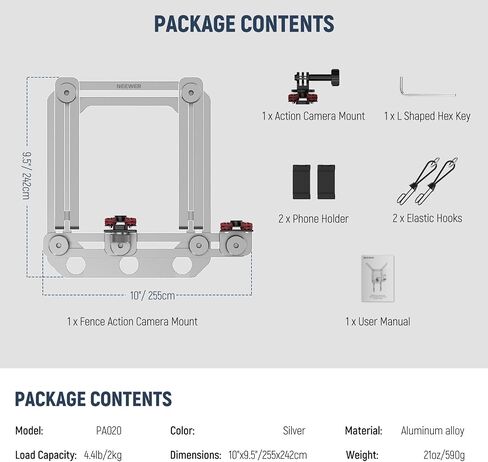 NEEWER Phone Fence Mount with Phone Holder for Game Changer Mounting, Shock Absorbing Baseball Tennis Court Chain Link Compatible with Mevo Start GoPro Insta360 DJI Action Camera iPhone, PA020 Silver in Saudi Arabia