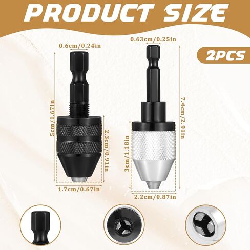 Drill Chuck Adapter, 2 PCS Keyless Drill Chuck for Impact Driver 1/4 Inch Hex Shank Drills Bit Adapter Fast Change Converter Extension Screwdriver Adapters for Tool Attachment (0.3-6.5mm, 0.3-3.6mm) in Saudi Arabia
