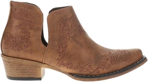 ROPER Womens Ava Scroll Embroidered Snip Toe Casual Boots Ankle Low Heel 1-2" - Brown in Saudi Arabia