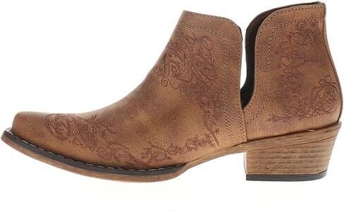 ROPER Womens Ava Scroll Embroidered Snip Toe Casual Boots Ankle Low Heel 1-2" - Brown in Saudi Arabia