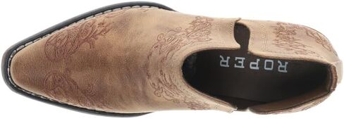 ROPER Womens Ava Scroll Embroidered Snip Toe Casual Boots Ankle Low Heel 1-2" - Brown in Saudi Arabia