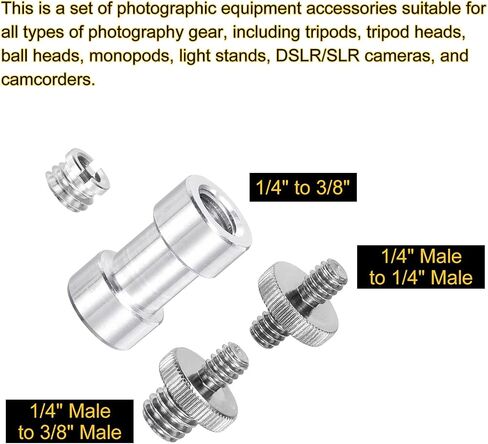 MECCANIXITY Camera Screw Mount Set, 1/4 Inch Double End Screw, 1/4 to 3/8 Inch Double End Screw, Female Screw for Camera, Tripod Screw Adapter, Monopod, Flash Light in Saudi Arabia