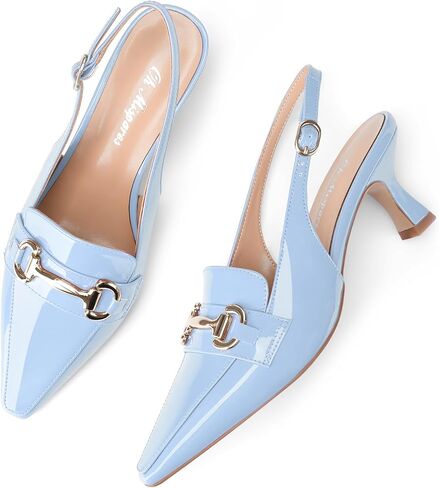 Oh Mispares Women’s Slingback Pumps Closed Pointed Toe Low Kitten Heels Patent Leather Buckles 2.6 Inch Dress Shoes for Office Party Wedding in Saudi Arabia