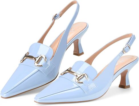 Oh Mispares Women’s Slingback Pumps Closed Pointed Toe Low Kitten Heels Patent Leather Buckles 2.6 Inch Dress Shoes for Office Party Wedding in Saudi Arabia