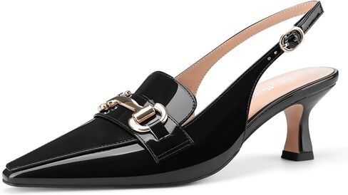 Oh Mispares Women’s Slingback Pumps Closed Pointed Toe Low Kitten Heels Patent Leather Buckles 2.6 Inch Dress Shoes for Office Party Wedding in Saudi Arabia