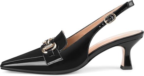 Oh Mispares Women’s Slingback Pumps Closed Pointed Toe Low Kitten Heels Patent Leather Buckles 2.6 Inch Dress Shoes for Office Party Wedding in Saudi Arabia