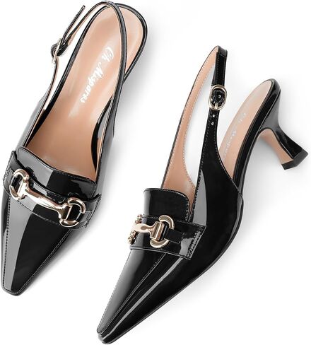 Oh Mispares Women’s Slingback Pumps Closed Pointed Toe Low Kitten Heels Patent Leather Buckles 2.6 Inch Dress Shoes for Office Party Wedding in Saudi Arabia