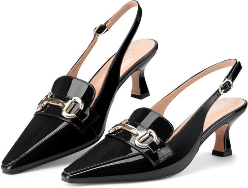 Oh Mispares Women’s Slingback Pumps Closed Pointed Toe Low Kitten Heels Patent Leather Buckles 2.6 Inch Dress Shoes for Office Party Wedding in Saudi Arabia