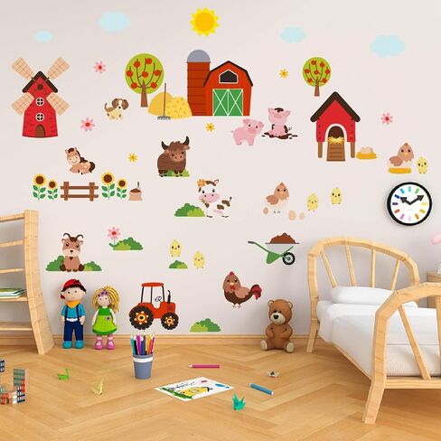 PLIGREAT 2 Sheets Cute Farm Animals Wall Stickers Cartoon Cow Pig Farm House Wall Decals for Bedroom Playroom Nursery Cabinet Door Decor Home Indoor DIY Large Size Stickers Decoration in Saudi Arabia