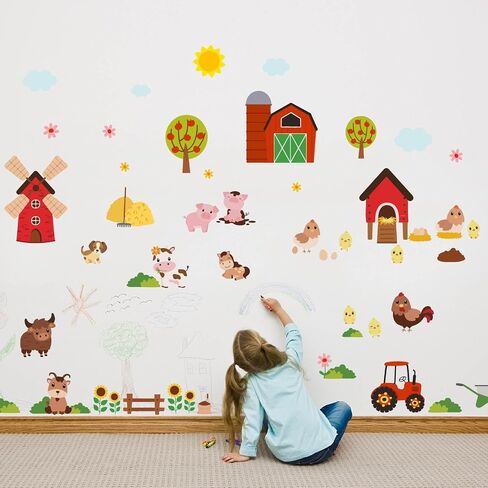 PLIGREAT 2 Sheets Cute Farm Animals Wall Stickers Cartoon Cow Pig Farm House Wall Decals for Bedroom Playroom Nursery Cabinet Door Decor Home Indoor DIY Large Size Stickers Decoration in Saudi Arabia