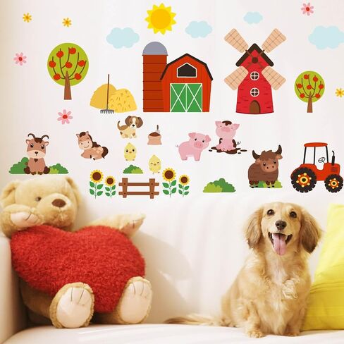 PLIGREAT 2 Sheets Cute Farm Animals Wall Stickers Cartoon Cow Pig Farm House Wall Decals for Bedroom Playroom Nursery Cabinet Door Decor Home Indoor DIY Large Size Stickers Decoration in Saudi Arabia