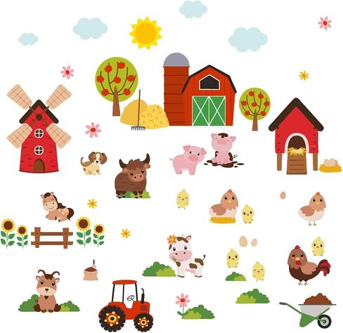 PLIGREAT 2 Sheets Cute Farm Animals Wall Stickers Cartoon Cow Pig Farm House Wall Decals for Bedroom Playroom Nursery Cabinet Door Decor Home Indoor DIY Large Size Stickers Decoration in Saudi Arabia