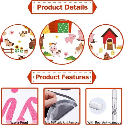 PLIGREAT 2 Sheets Cute Farm Animals Wall Stickers Cartoon Cow Pig Farm House Wall Decals for Bedroom Playroom Nursery Cabinet Door Decor Home Indoor DIY Large Size Stickers Decoration in Saudi Arabia