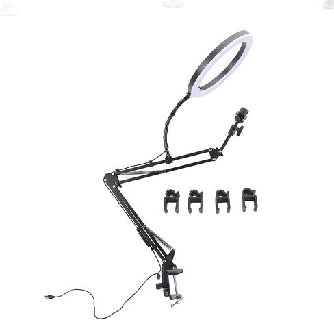Overhead Ring Light with Phone Clip Adjustable Desktop Ring Light for Beauty Makeup Nail Art Live Streaming Aluminum Alloy Plastic 35cm Arm 26cm Light Head 10cm Phone Bracket in Saudi Arabia