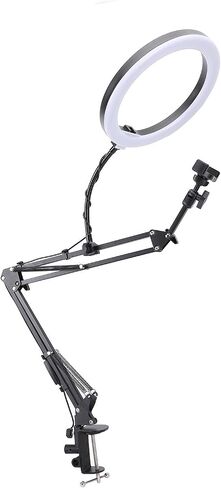 Overhead Ring Light with Phone Clip Adjustable Desktop Ring Light for Beauty Makeup Nail Art Live Streaming Aluminum Alloy Plastic 35cm Arm 26cm Light Head 10cm Phone Bracket in Saudi Arabia