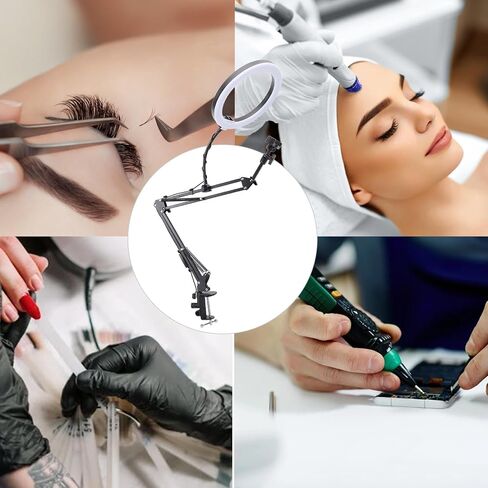 Overhead Ring Light with Phone Clip Adjustable Desktop Ring Light for Beauty Makeup Nail Art Live Streaming Aluminum Alloy Plastic 35cm Arm 26cm Light Head 10cm Phone Bracket in Saudi Arabia