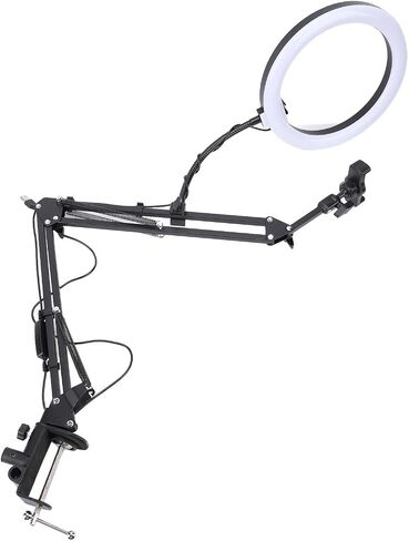 Overhead Ring Light with Phone Clip Adjustable Desktop Ring Light for Beauty Makeup Nail Art Live Streaming Aluminum Alloy Plastic 35cm Arm 26cm Light Head 10cm Phone Bracket in Saudi Arabia