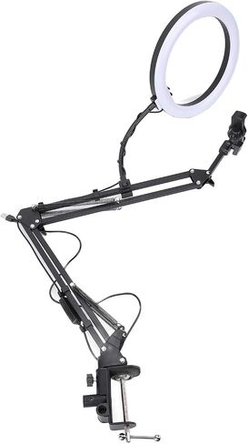 Overhead Ring Light with Phone Clip Adjustable Desktop Ring Light for Beauty Makeup Nail Art Live Streaming Aluminum Alloy Plastic 35cm Arm 26cm Light Head 10cm Phone Bracket in Saudi Arabia