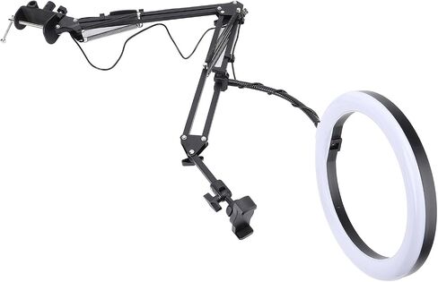 Overhead Ring Light with Phone Clip Adjustable Desktop Ring Light for Beauty Makeup Nail Art Live Streaming Aluminum Alloy Plastic 35cm Arm 26cm Light Head 10cm Phone Bracket in Saudi Arabia