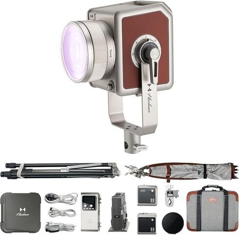 مجموعة أدوات إنشاء إضاءة الفيديو الاحترافية RGBCW من Harlowe Pro Spectra 300W مع 36000 لون وعدسة تركيز، 1700K-10000K التحكم في تطبيق Bowens Mount in Kuwait
