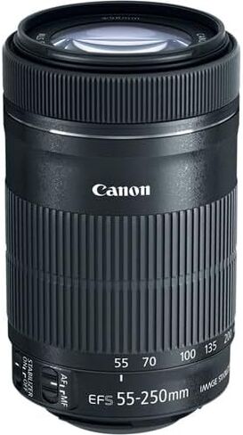 عدسة كانون EF-S 55-250mm f/4-5.6 IS STM | تكبير تليفوتوغرافي مدمج مع تثبيت الصورة والتركيز التلقائي السلس لـ STM | مثالية للتصوير الفوتوغرافي أثناء ممارسة الرياضة والسفر والتصوير اليومي + محول EF-EOS R + حقيبة + بطاقة سعة 64 جيجابايت in Kuwait