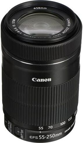 عدسة كانون EF-S 55-250mm f/4-5.6 IS STM | تكبير تليفوتوغرافي مدمج مع تثبيت الصورة والتركيز التلقائي السلس لـ STM | مثالية للتصوير الفوتوغرافي أثناء ممارسة الرياضة والسفر والتصوير اليومي + محول EF-EOS R + حقيبة + بطاقة سعة 64 جيجابايت in Kuwait