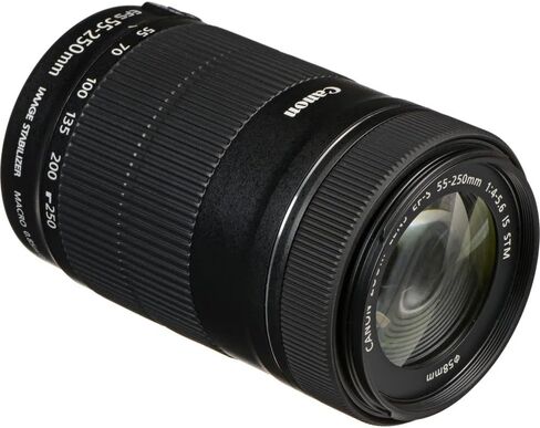 عدسة كانون EF-S 55-250mm f/4-5.6 IS STM | تكبير تليفوتوغرافي مدمج مع تثبيت الصورة والتركيز التلقائي السلس لـ STM | مثالية للتصوير الفوتوغرافي أثناء ممارسة الرياضة والسفر والتصوير اليومي + محول EF-EOS R + حقيبة + بطاقة سعة 64 جيجابايت in Kuwait