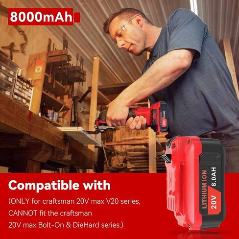ARyee 4-Pack 20V 8.0Ah CMCB205 Replacement for Craftsman 20V Battery CMCB204 CMCB205 CMCB202 Cordless Impact Driver Tools Battery, 4Packs in Saudi Arabia