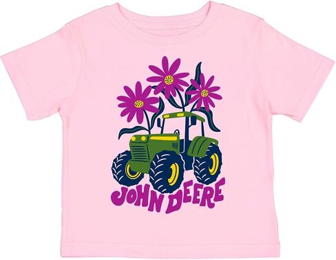 John Deere Infant Baby Girls Tractor and Flowers Short Sleeve Farm Tshirt in Pink in Saudi Arabia