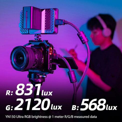 Gugxiom YN150 Ultra RGB Mini Size LED Video Light، 150W 2000K-10000K Mini Bowens Mount COB LED Light، 31 إضاءة مستمرة للتصوير الفوتوغرافي مع التحكم في التطبيق (قابس أمريكي 110-125 فولت) in Kuwait