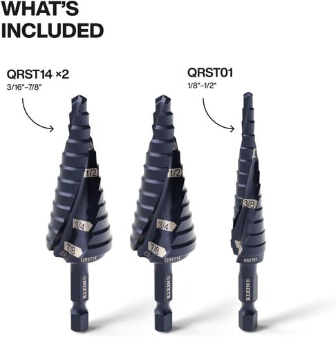 مجموعة لقم خطوة سريعة الإصدار QRST2S من Klein Tools، 3 قطع، طلاء ألومنيوم متين من التيتانيوم، ساق سداسية ذات تصنيف للصدمات in Saudi Arabia